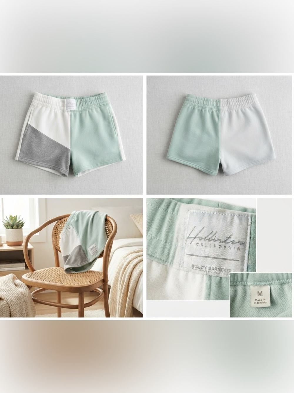 Hollister Colorblock Fleece Lounge Shorts Mint White Gray